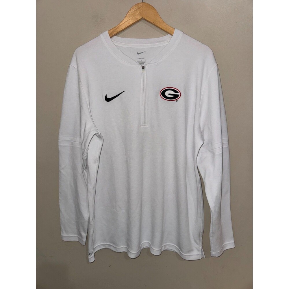 Men L Nike UGA Georgia Bulldogs Team Issued On-Field Coach 1/2 Zip Jacket White